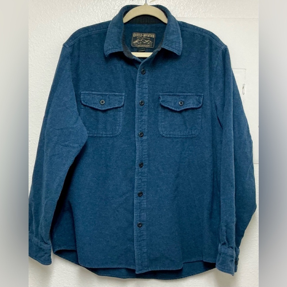 Grizzly Mountain Men's Blue Heavyweight Cotton Flannel Button Down Shirt Jacket